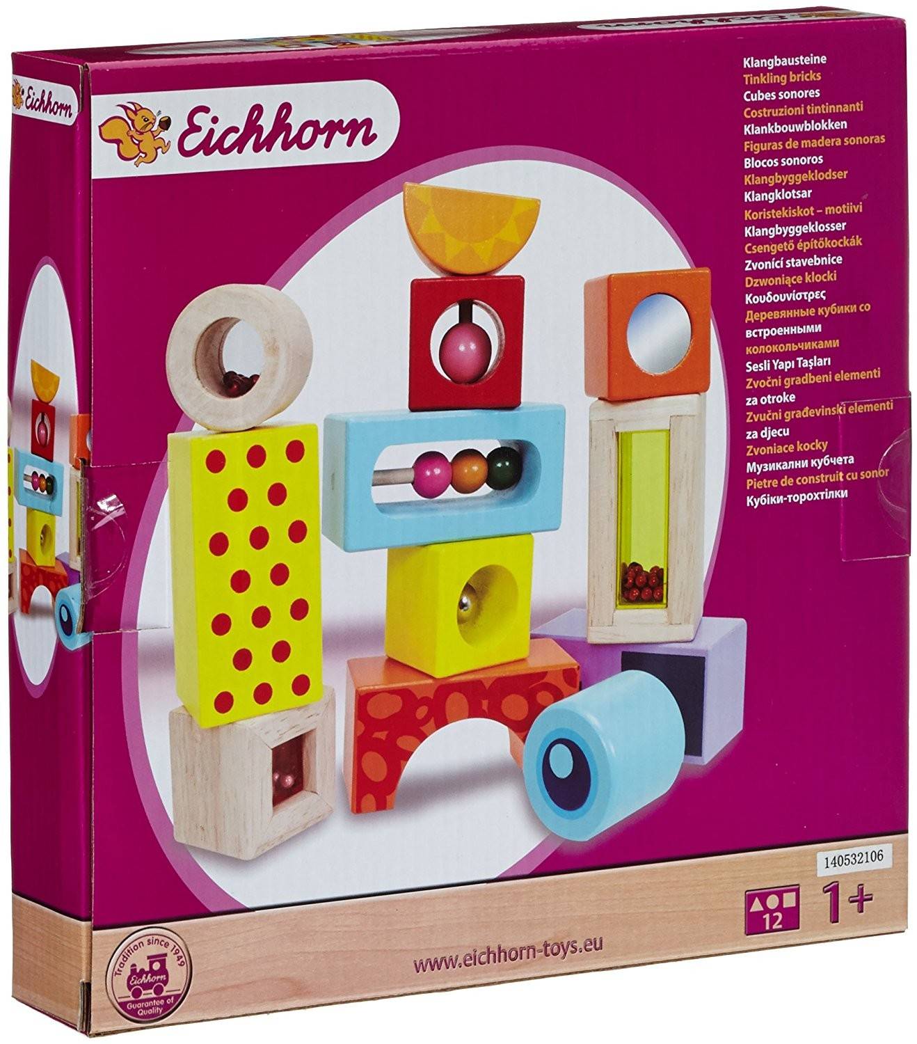 Eichhorn 100002240 - Color Holz-Soundbausteine mit verschiedenen Sounds Motorikspiel aus farbigem Birkenholz, Bausteine mit verschiedenen Sounds