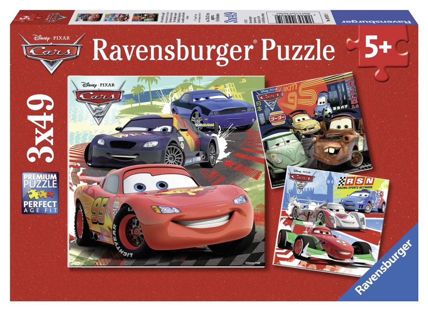 Ravensburger 09281 - Disney Cars, Weltweiter Rennspaß, 3x49 Teile, Puzzle Disney/pixar, Premium Puzzle, 3 x 49 Teile, Mit 3 Mini-Postern, Perfect