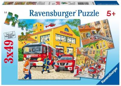 Ravensburger 09401 - Feuerwehreinsatz, Puzzle, 3x49 Teile Premium Puzzle, 3 x 49 Teile, Perfect Age Fit