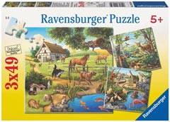 Ravensburger 09265 - Wald-/Zoo-/Haustiere, Puzzle, 3x49 Teile Premium Puzzle, 3 x 49 Teile, Maße: 21 x 21 cm, Perfect Age Fit, Mit Mini-Poster