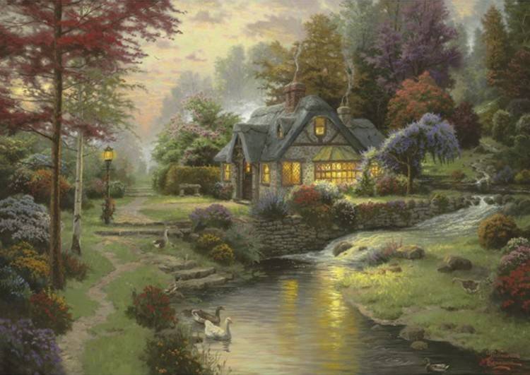 Schmidt 58464 - Thomas Kinkade: Friedliche Abendstimmung, 1000-teiliges Puzzle Puzzle - 1000 Teile