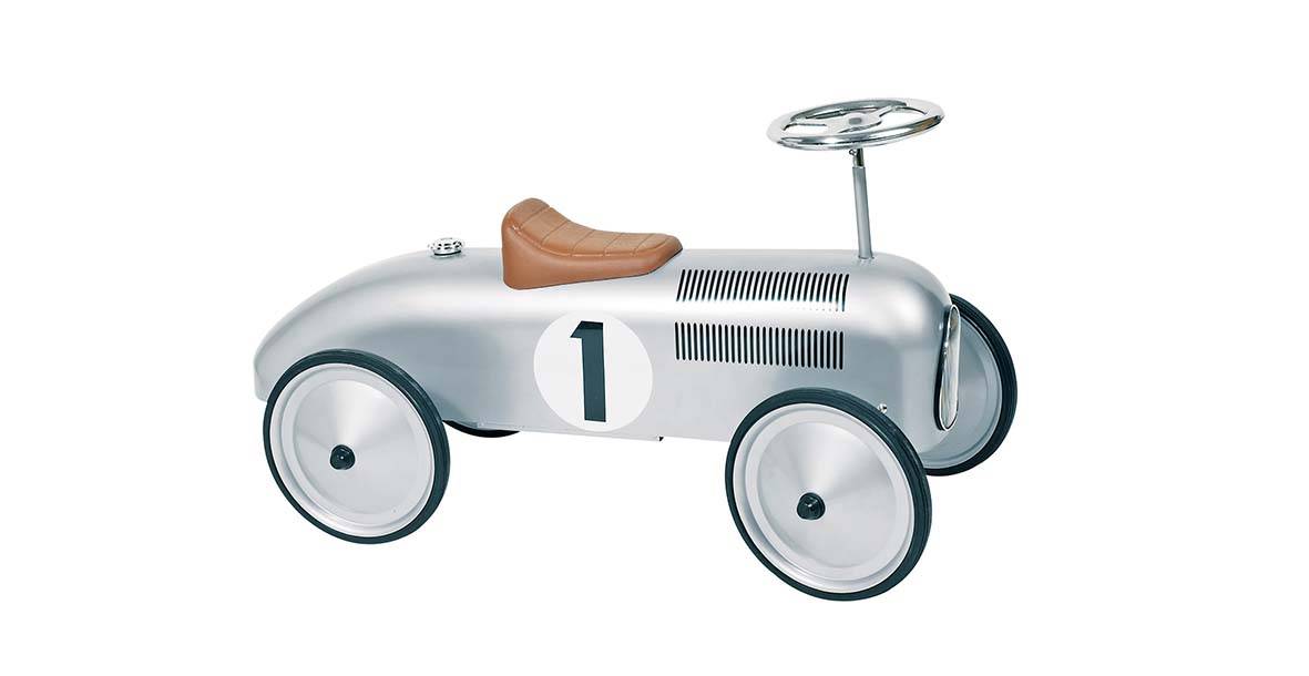 Goki 14136 - Oldtimer Rutscherfahrzeug, silber 73 cm