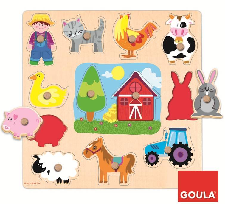 Goula D53025 - Holzpuzzle Silhouetten Bauernhof, 12-teilig 12 Teile