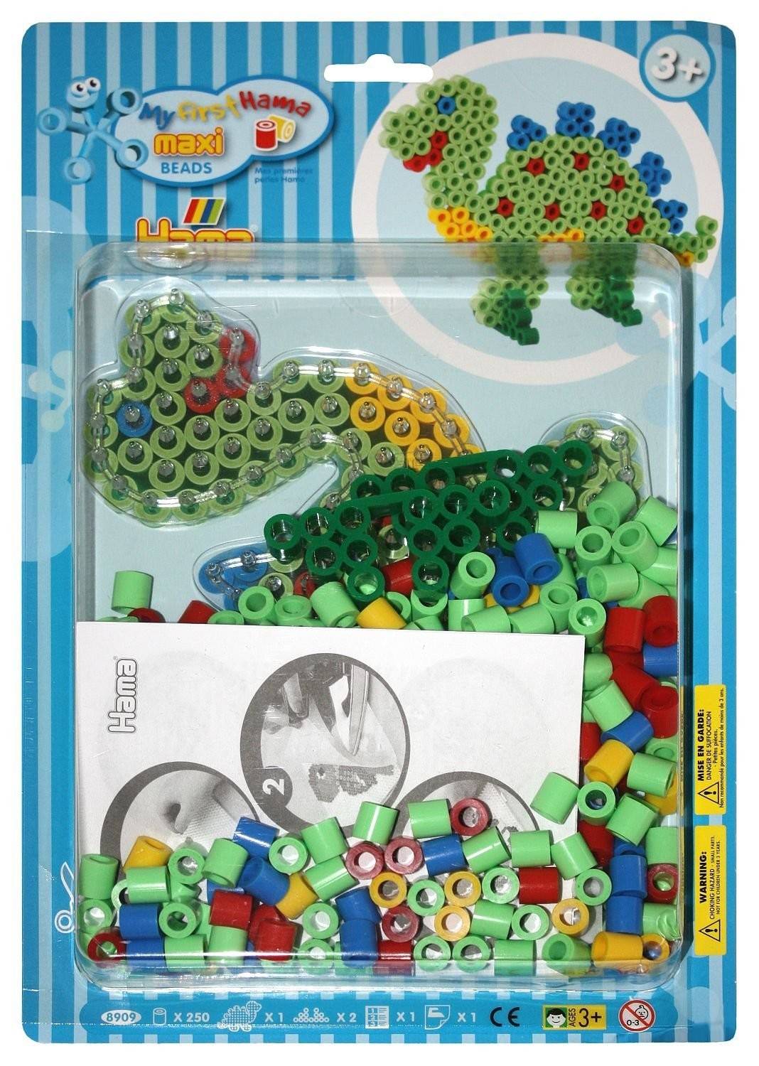 Hama 8909 - Maxiperlenset Dinosaurier, circa 250 Bügelperlen, eine Stiftplatte und ein Bügelpapier