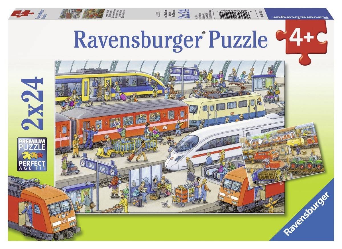 Ravensburger 091911 - Trubel am Bahnhof Premium Puzzle, 2 x 24 Teile, Mit 2 Mini-Postern, Perfect Age Fit