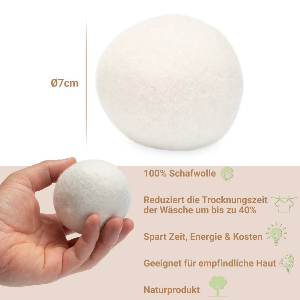 Trocknerbälle, 4er Set 4 Trocknerbälle aus 100% Schafwolle, frei von synthetischen Stoffen und Chemikalien, besonders leise & schonende Trocknung, e