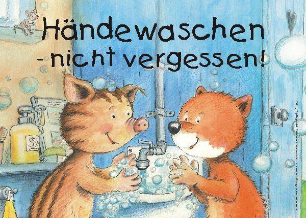 Händewaschen - nicht vergessen! Kunststoff-Schild, 29,7 x 21cm Extra leichtes Kunstoffschild für Bad, WC-Tür, Waschraum usw.