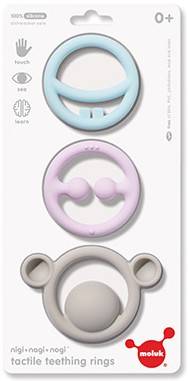 Moluk 2843401 - Nigi+Nagi+Nogi, Greif- und Beißring-Set, Silikon, Pastellfarben, 3-teilig