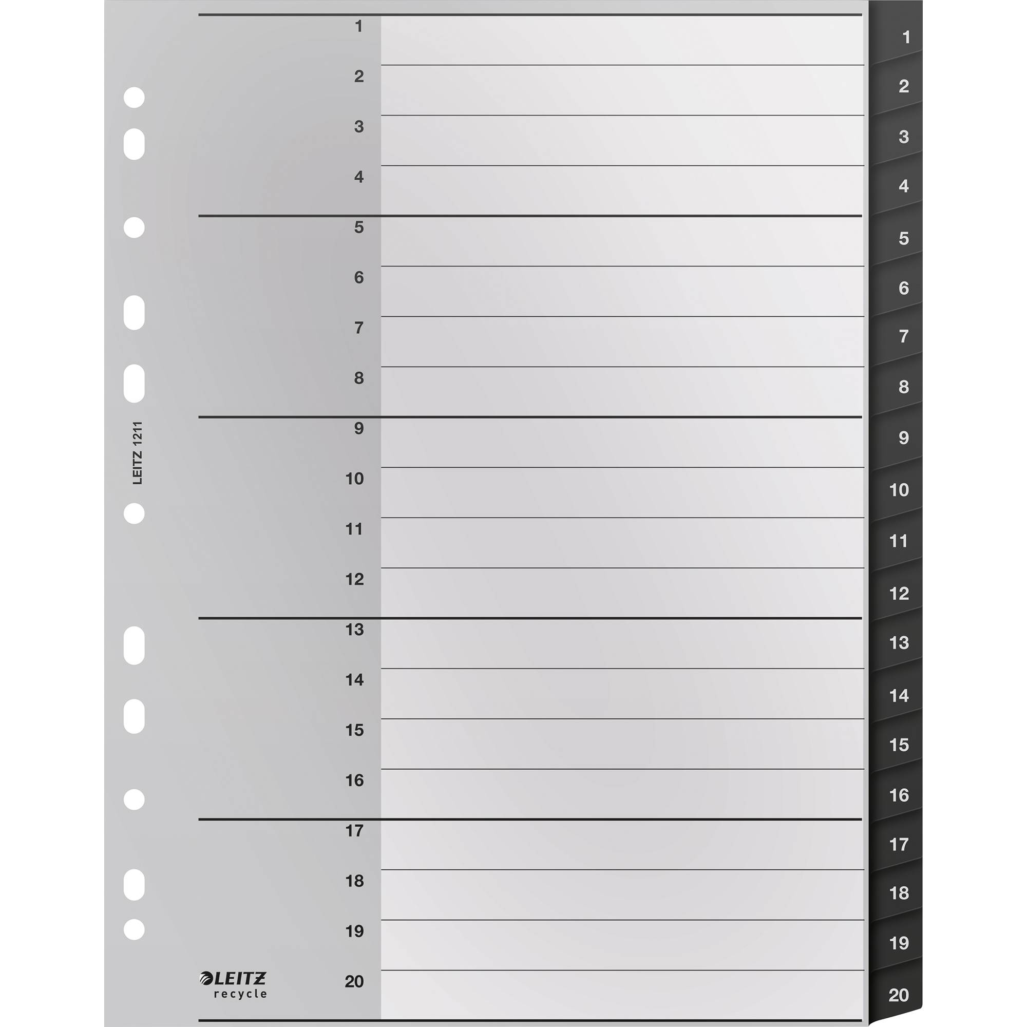 Leitz Register Recycle 12110000 A4 1-20 schwarz