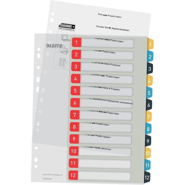 Plastikregister Cosy 1-12 bedruckbar A4 PP 12 Blatt farbig