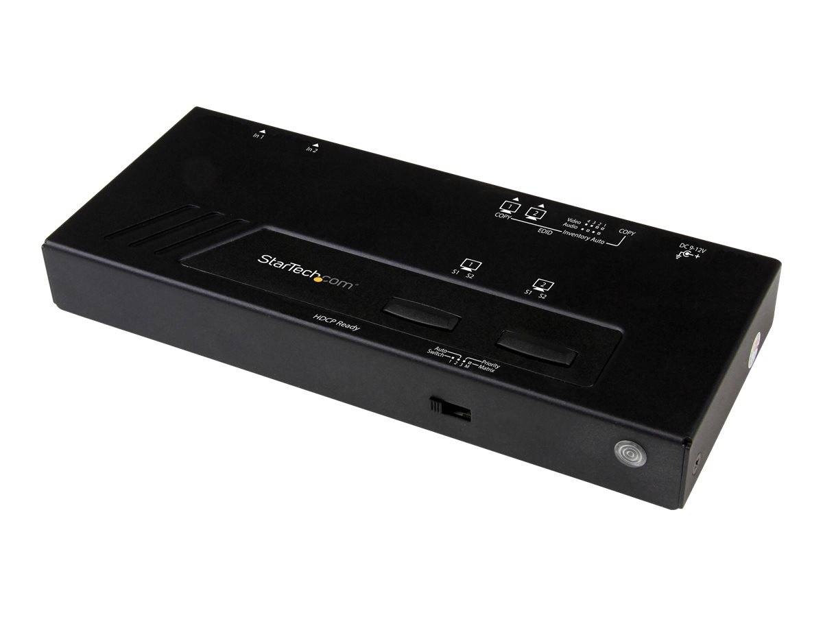 Dockingstation von Black StarTech.com mit Laptop- und Monitoranschlüssen, Stromschalter und Statusanzeigen auf weißem Hintergrund
