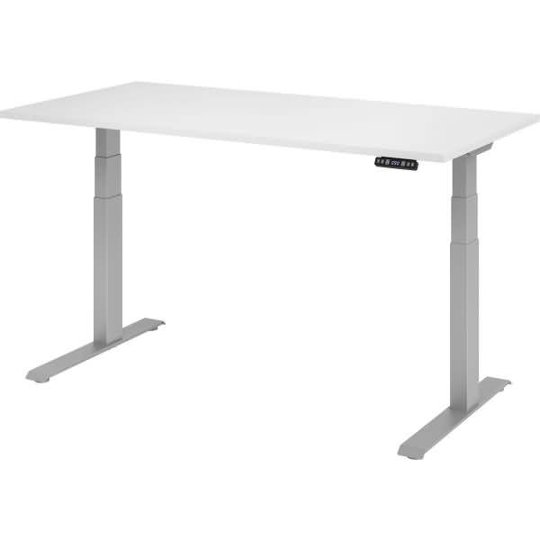Sitz-Steh-Schreibtisch elektrisch 160x80cm Weiß/Silber