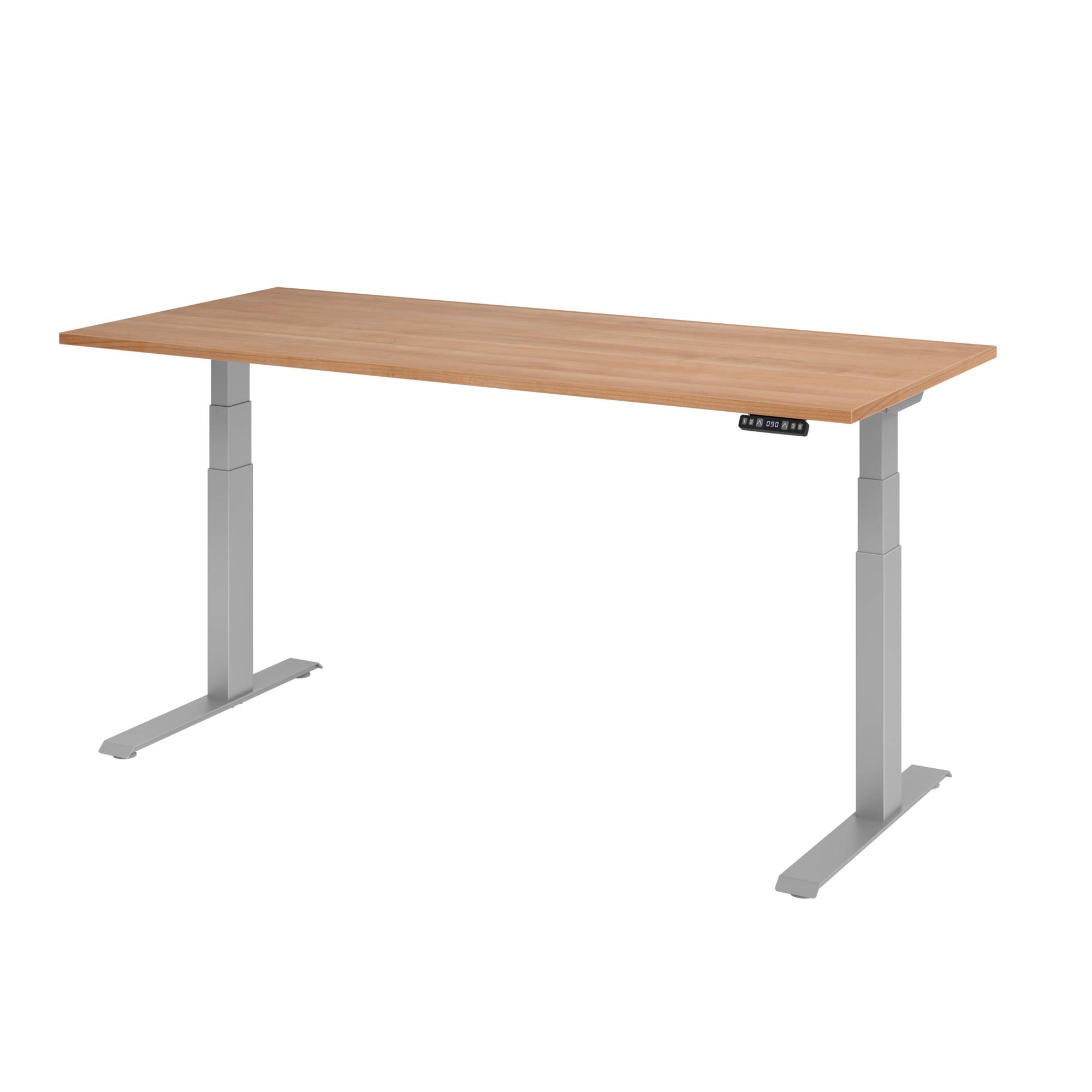 Sitz-Steh-Schreibtisch elektrisch 180x80cm Nussbaum/Silber