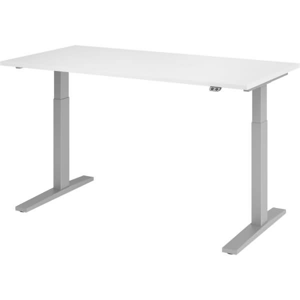 Sitz-Steh-Schreibtisch elektrisch 160x80cm Weiß/Silber