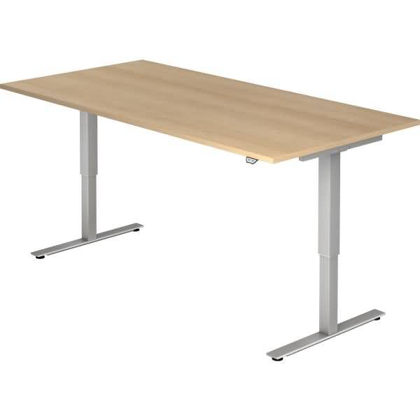 Sitz-Steh-Schreibtisch elektrisch 200x100cm Eiche/Silber