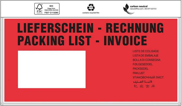 Dokumententaschen Premium Maße 240x110mm DIN-lang m.Druck Liefersch./Rechg.