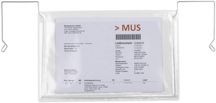 Drahtbügeltasche Maße 165x245mm A5 S.180µ quer o.Klappe PVC-Weichfolie TRANSPAK