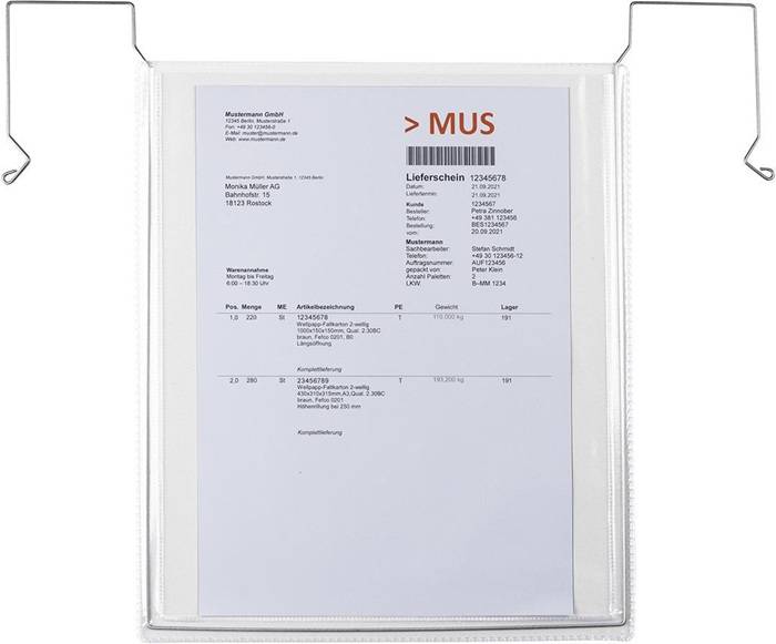 Drahtbügeltasche Maße 330x247mm A4 S.180µ hoch o.Klappe PVC-Weichfolie TRANSPAK