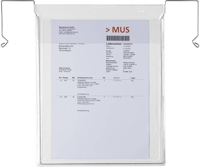 Drahtbügeltasche Maße 330x247mm A4 S.180µ hoch m.Klappe PVC-Weichfolie TRANSPAK