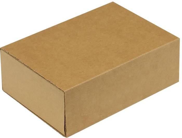 Schlichte braune Kartonversandbox auf weißem Hintergrund.