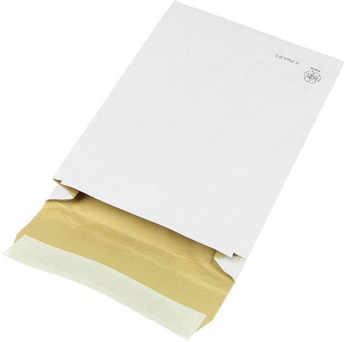 Polsterversandtasche K-Pack Maße 176x250mm Falte 50mm B5 weiß Haftleimstreifen
