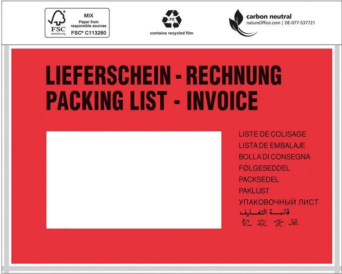 Dokumententaschen Standard Maße 175x118mm C6 m.Druck Liefersch./Rechg. TRANSPAK