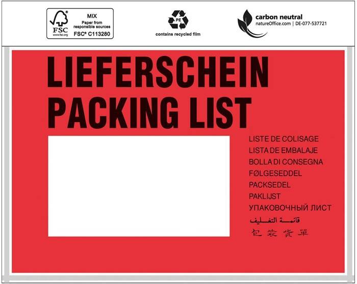Dokumententaschen Standard Maße 175x118mm C6 m.Druck Lieferschein TRANSPAK