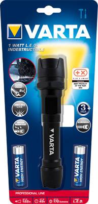 Varta LED Taschenlampe Indestructible, 1 Watt LED inklusive Batterien