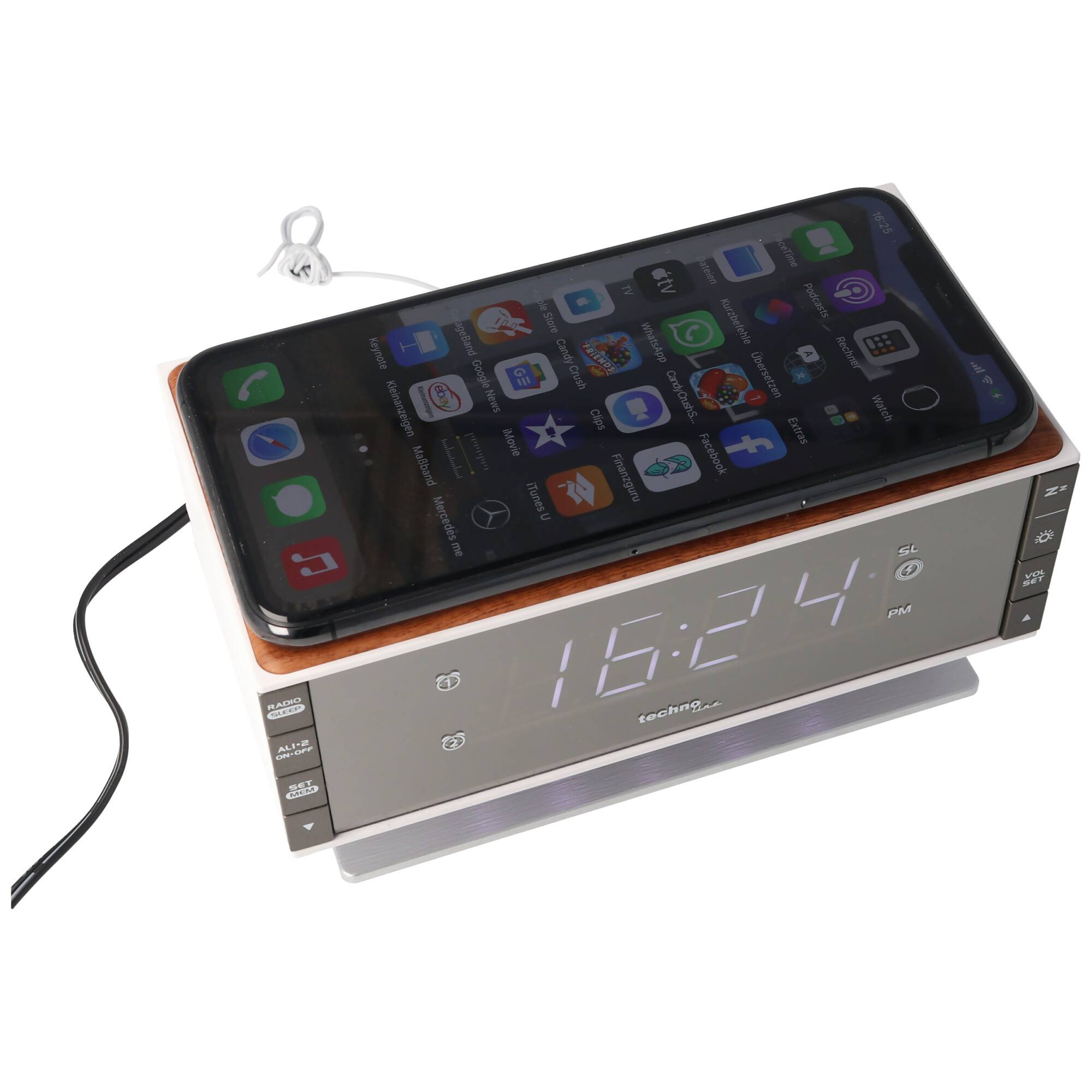 WT487 - moderner Radiowecker, kompatibel mit Qi-fähigen, mobilen Endgeräte (kabelloses Laden über induktive Ladefläche)