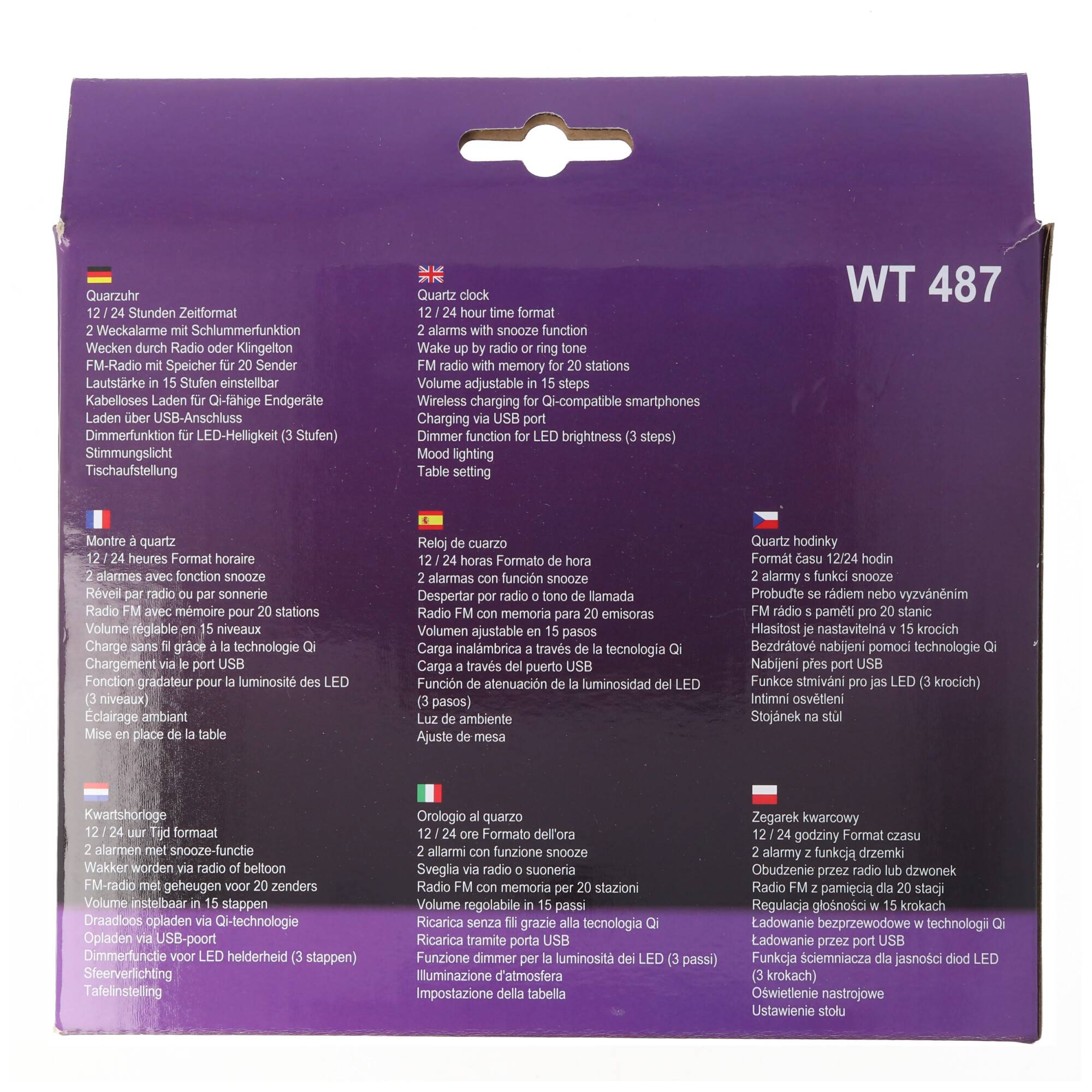 WT487 - moderner Radiowecker, kompatibel mit Qi-fähigen, mobilen Endgeräte (kabelloses Laden über induktive Ladefläche)