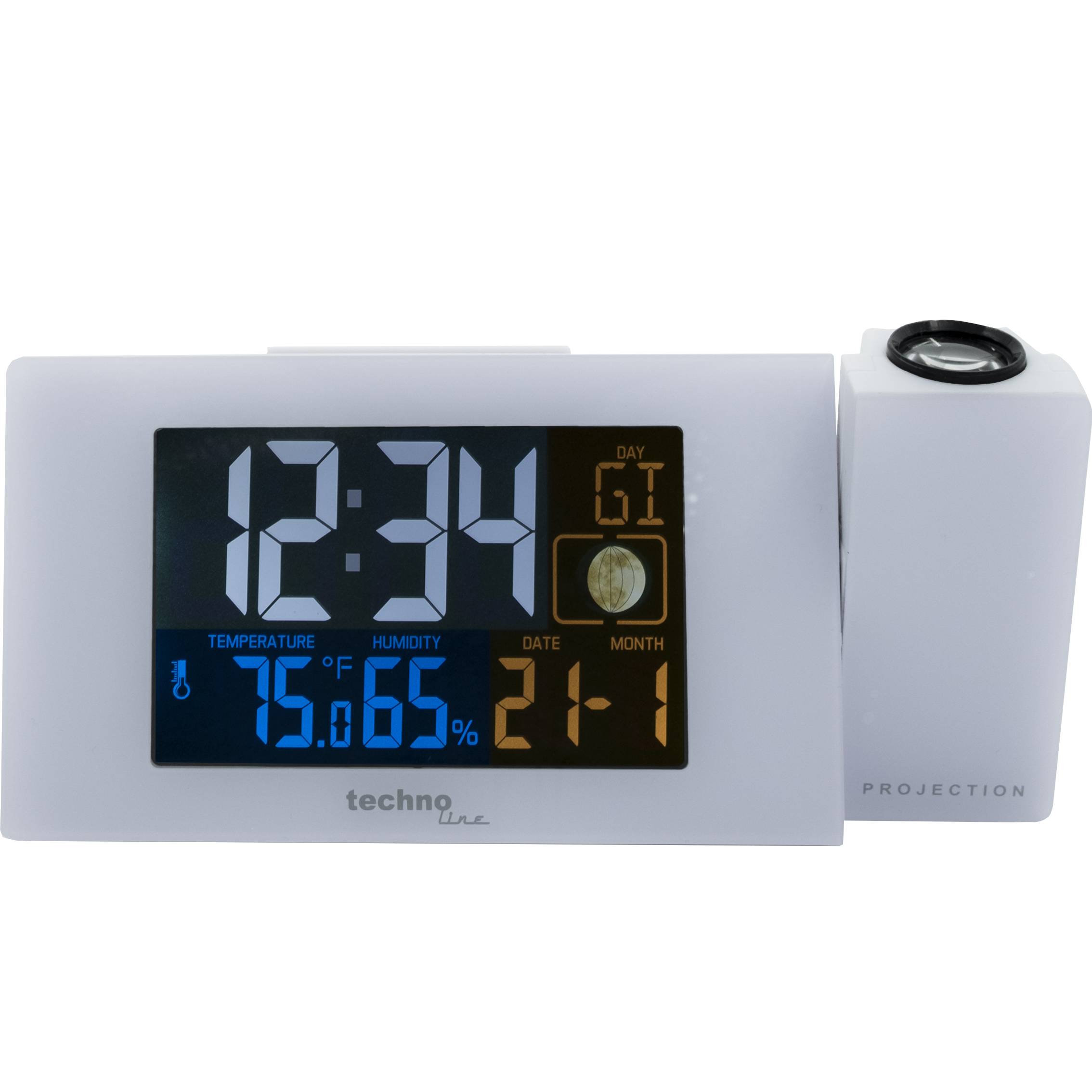 WT 537 - Projektions-Funkwecker mit Innentemperatur- und luftfeuchteanzeige, Mondphasenanzeige, Projektion von Uhrzeit u