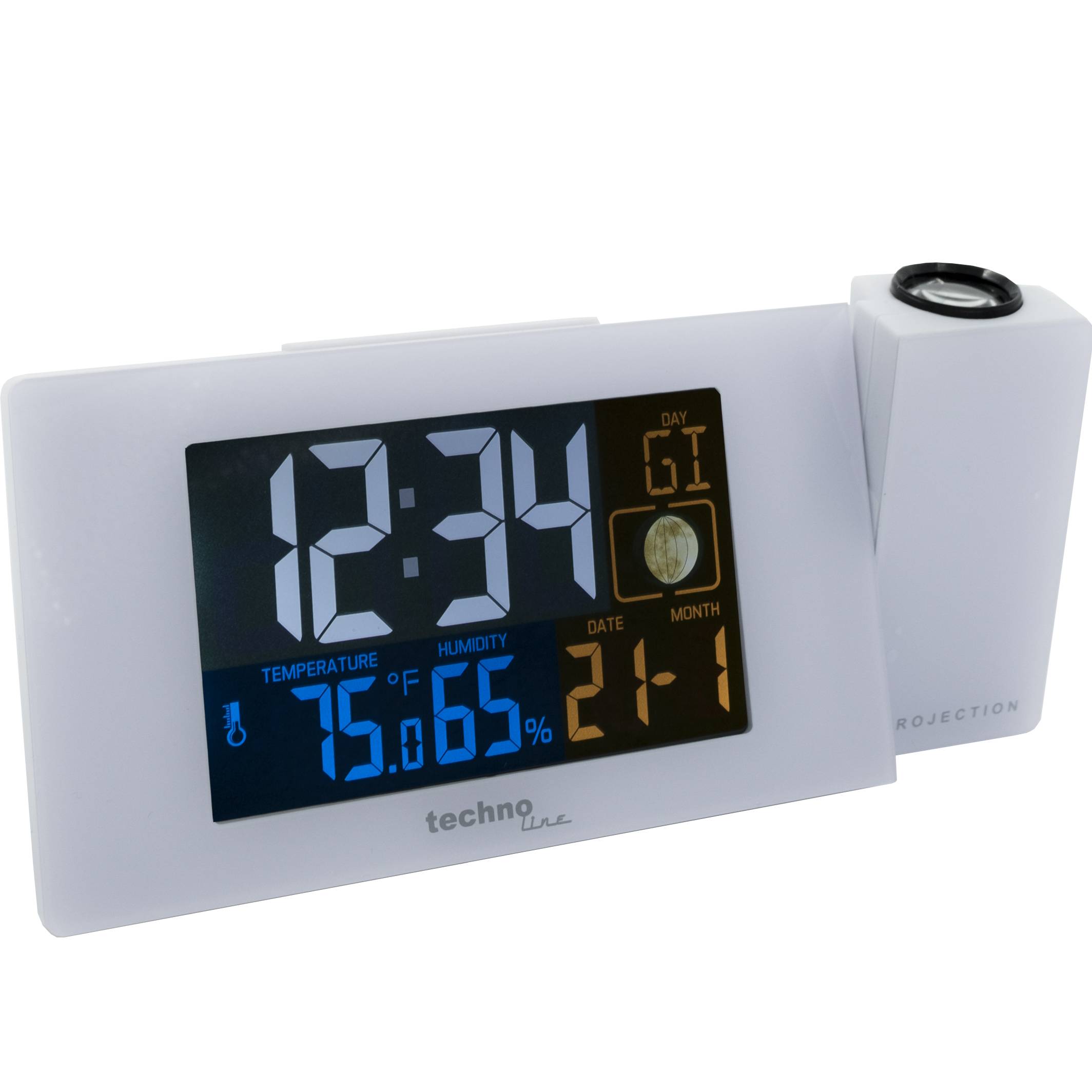 WT 537 - Projektions-Funkwecker mit Innentemperatur- und luftfeuchteanzeige, Mondphasenanzeige, Projektion von Uhrzeit u
