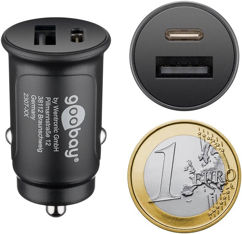 Dual-USB Auto Schnellladegerät USB-CTM Power Delivery, Ladeadapter für Kfz, lädt Geräte über USB-A und USB-C, speziell f