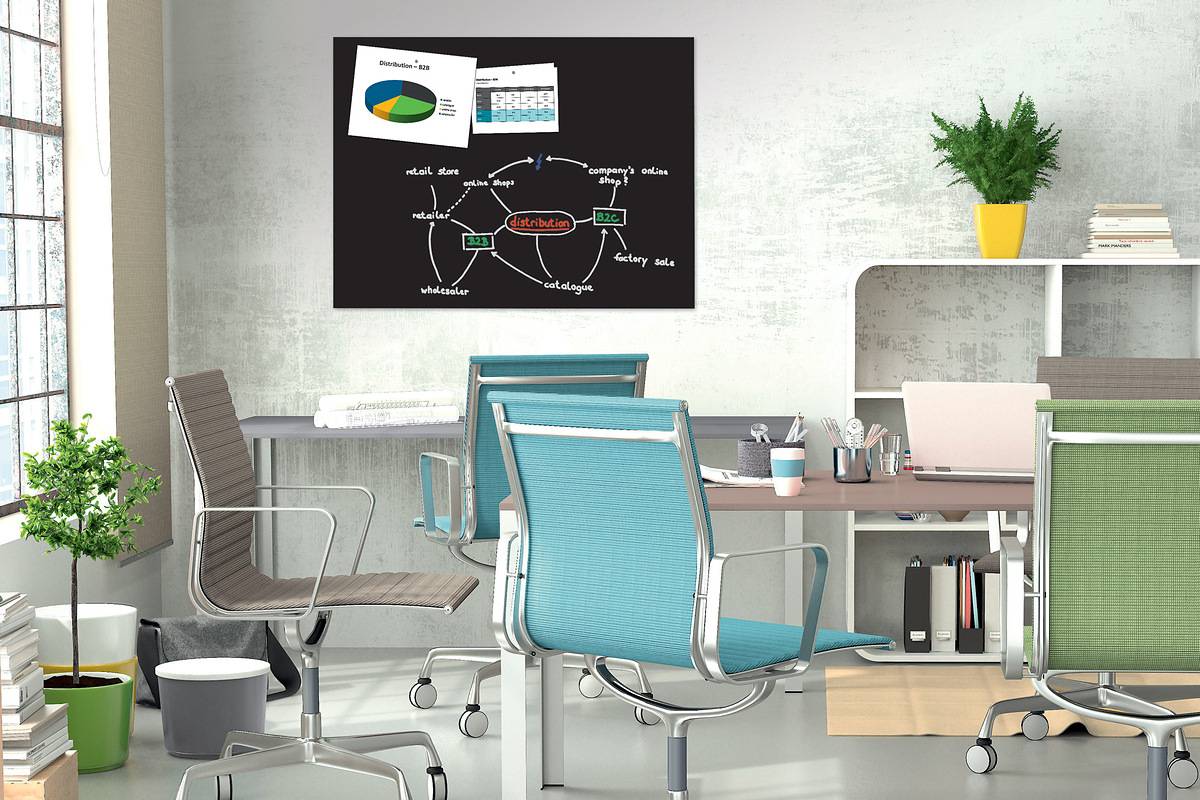 Be!Board Große Glas-Magnettafel / Whiteboard, 120x90 cm, schwarz