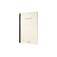 Ein beiges spiralgebundenes Notizbuch oder eine beige spiralgebundene Mappe mit der Aufschrift „Concepten flex