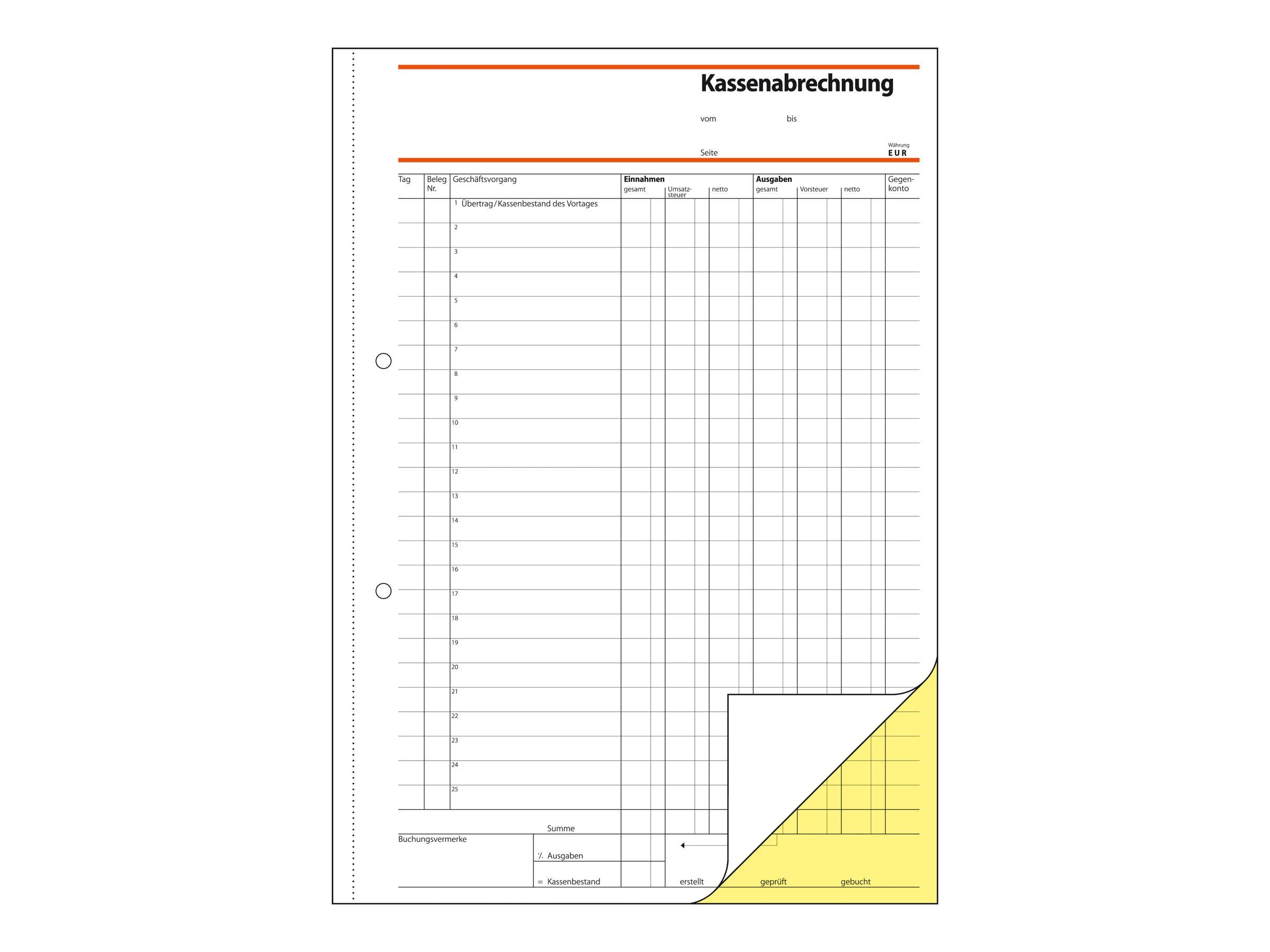 Sigel - Kassenbericht - 40 Blatt - A4 - Kopie