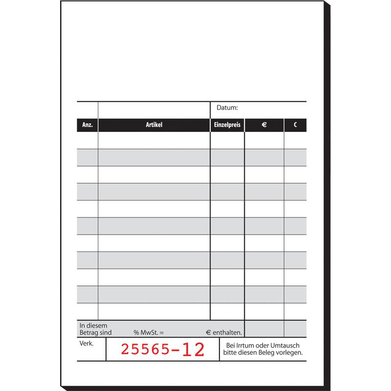 25565-12' ist prominent am unteren Rand dessen zu sehen, was wie eine Rechnung oder ein Bestellformular mit Spalten für Artikeldetails und Preis aussieht.