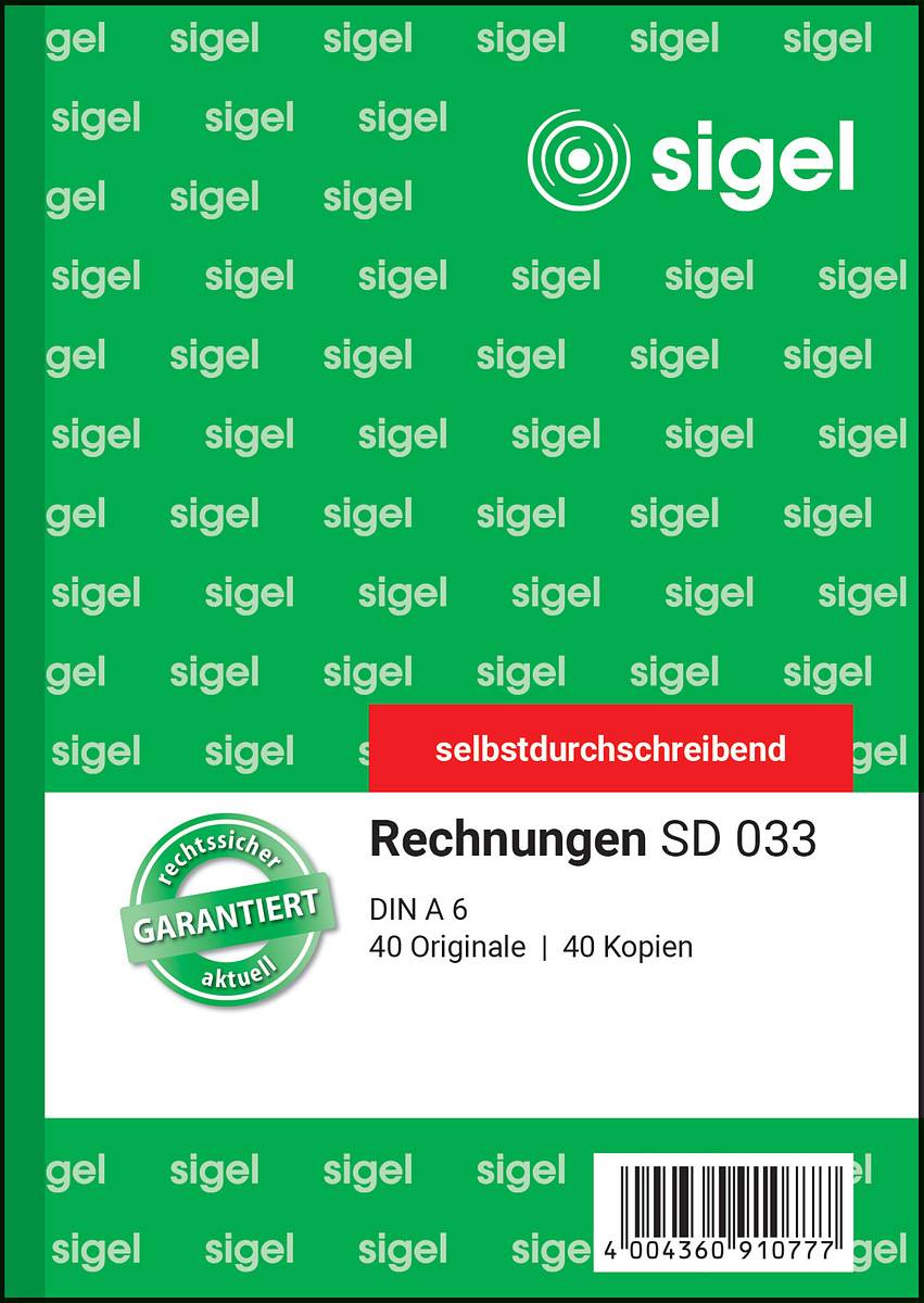 SIGEL Rechnungen, 1. und 2. Blatt bedruckt, A6, selbstdurchschreibend, 2 x 40 Blatt