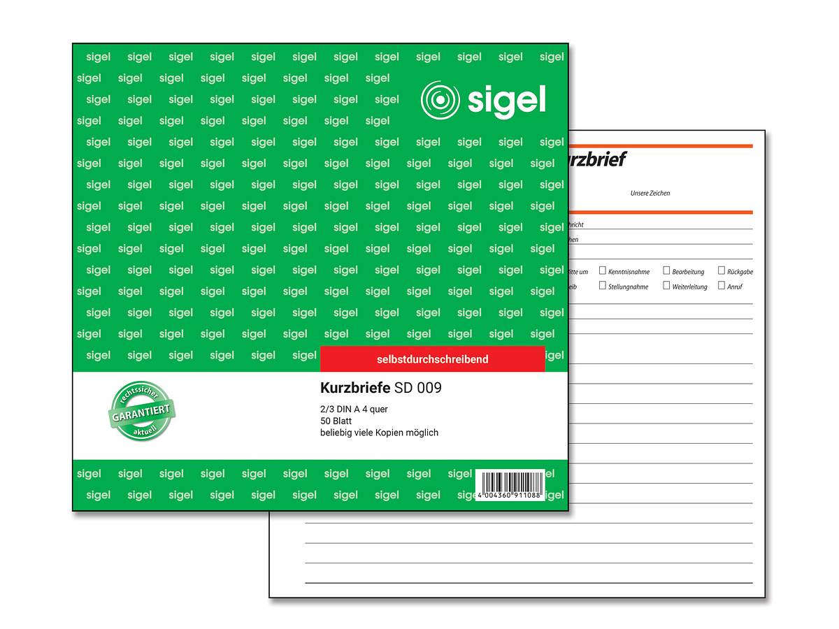 SIGEL Kurzbriefe, CFB, 2/3 A4, selbstdurchschreibend, 50 Blatt