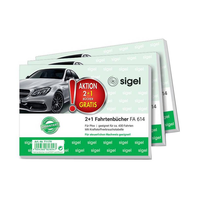 sigel Formularbuch "Fahrtenbuch", 2 + 1 Aktion, A6 quer