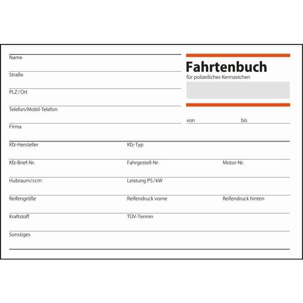 Fahrtenbuch A6 40 Blatt für Pkw 3 Stück