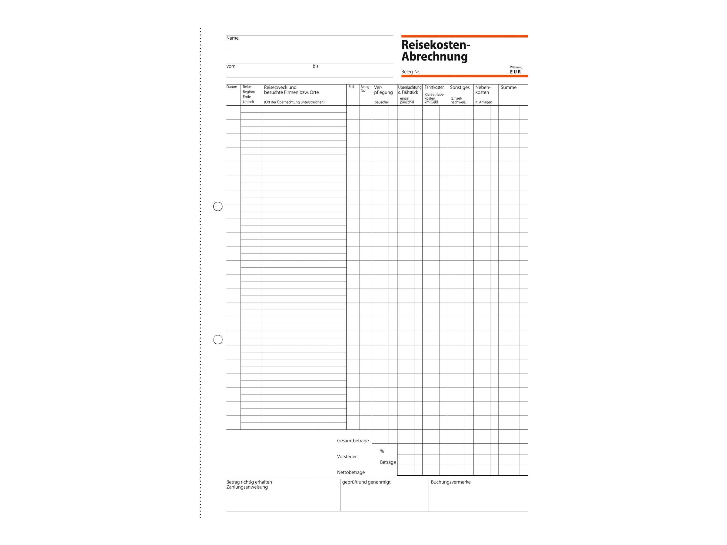 Sigel Formular für monatliche Reisekosten - 50 Blatt - A4 (210 x 297 mm)