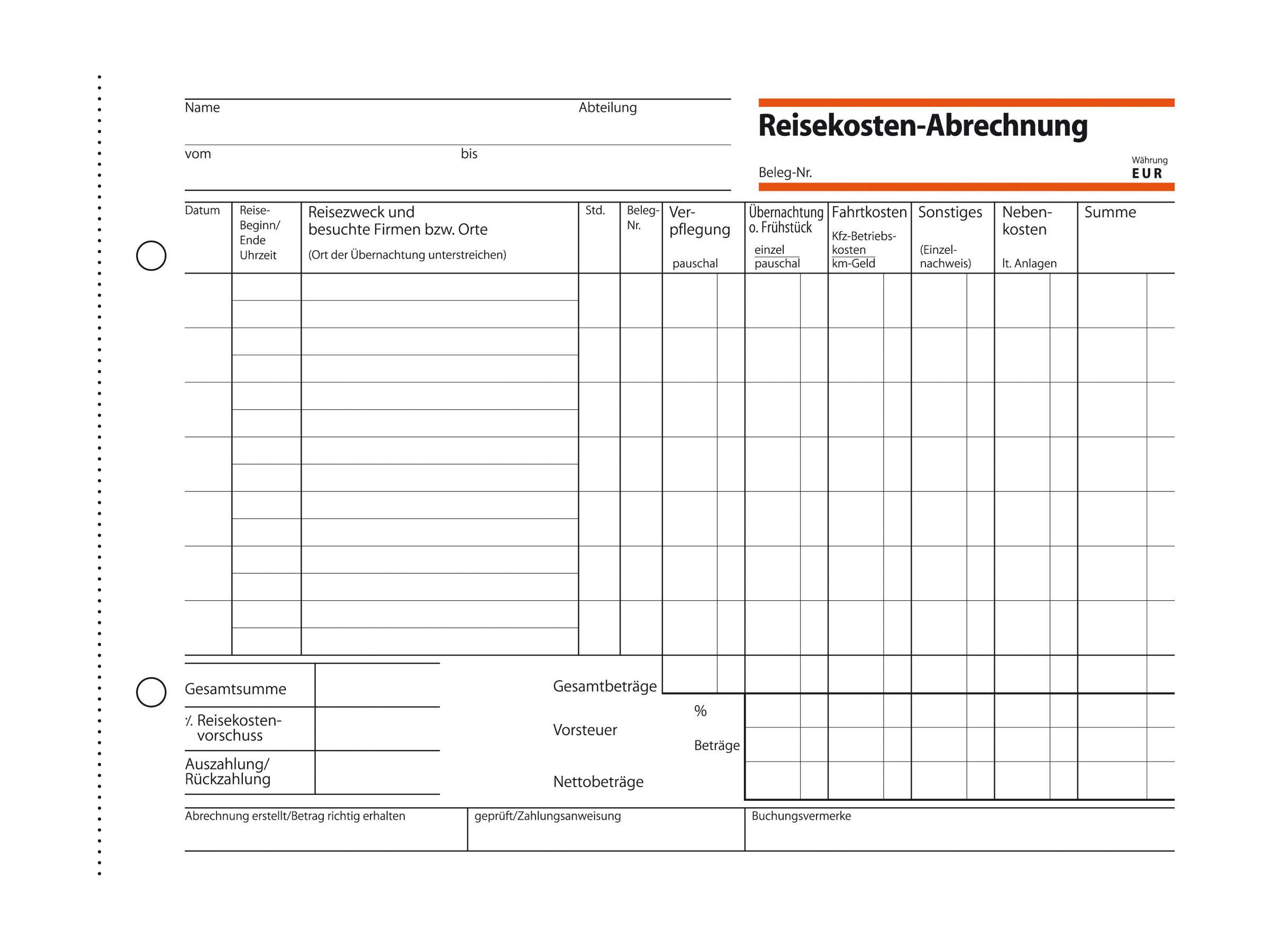 Sigel Formular für wöchentliche Reisekosten