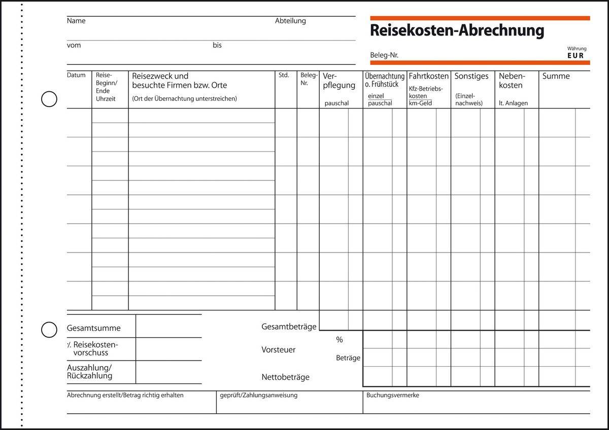 Sigel Formular für wöchentliche Reisekosten