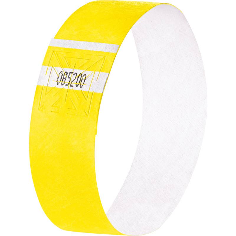 Eine gelbe Armband mit der Nummer '085200' darauf gedruckt.