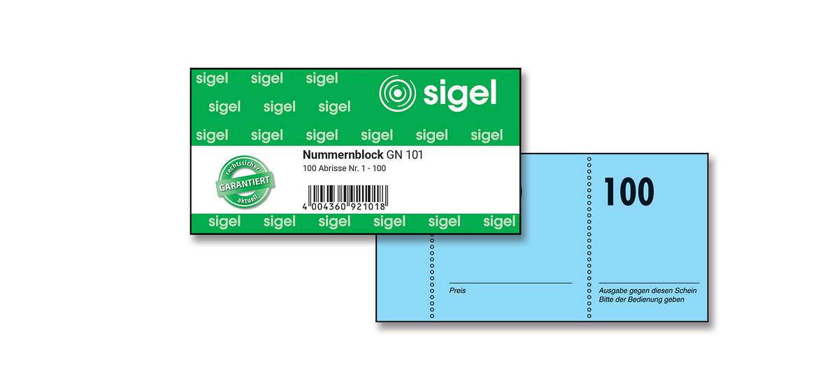 SIGEL Nummernblock, nummeriert 1-100, 5-fbg. sortiert, 105x50 mm, 100 Blatt