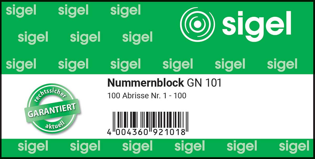 SIGEL Nummernblock, nummeriert 1-100, 5-fbg. sortiert, 105x50 mm, 100 Blatt