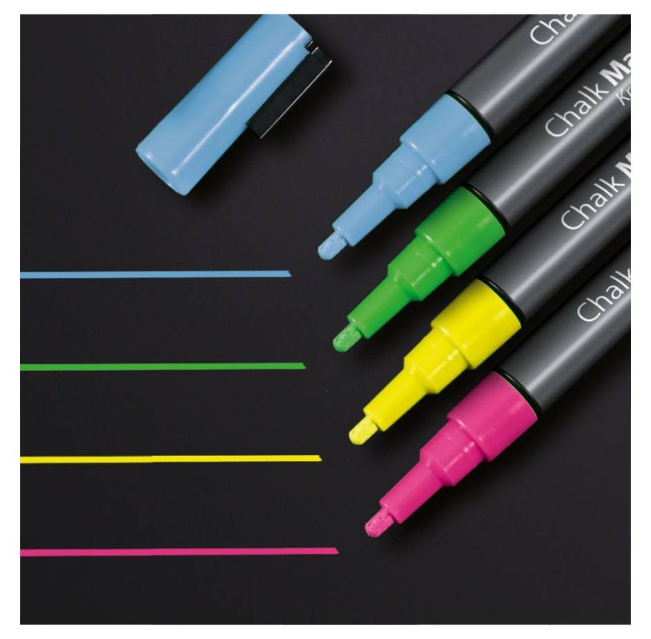 SIGEL Kreidemarker 20, Rundspitze 1-2 mm, pink / gelb / grün / blau, 4 Stück