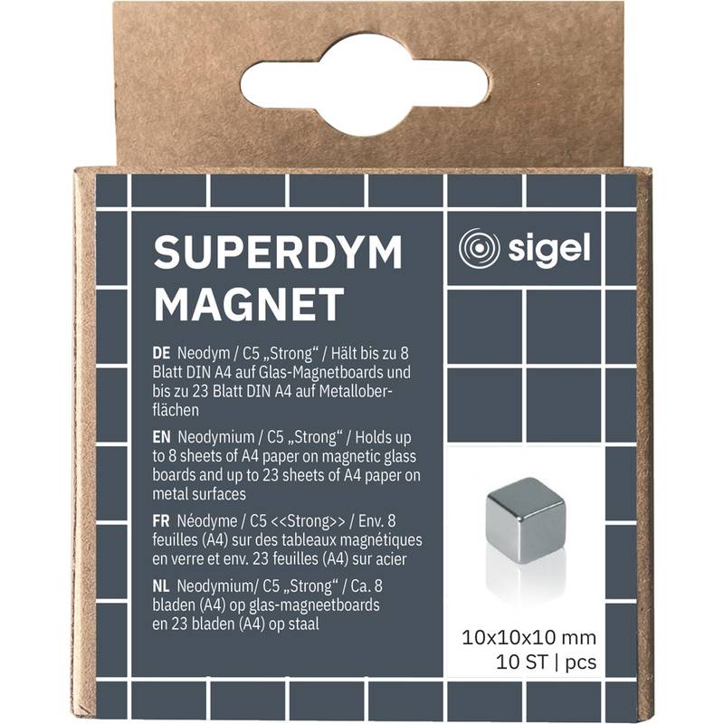 sigel Neodym-Würfelmagnet "Strong" C5, 10er Set, silber