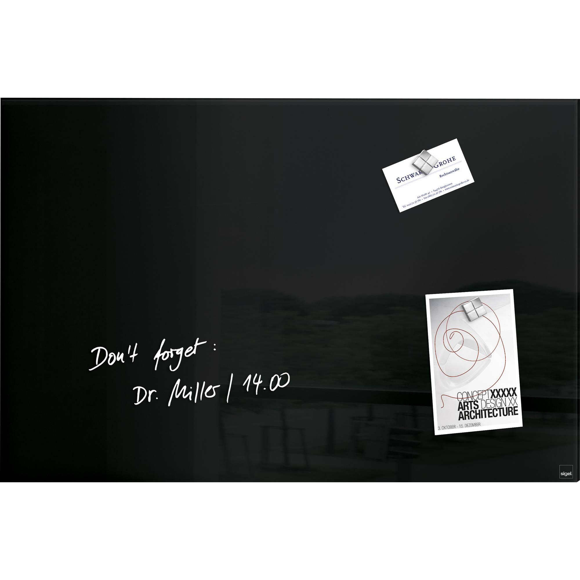 sigel artverum® Glas-Magnetboard L, schwarz